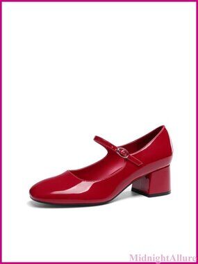 Mary Jane Low Chunky Block Heel Pumps Faux Leather
